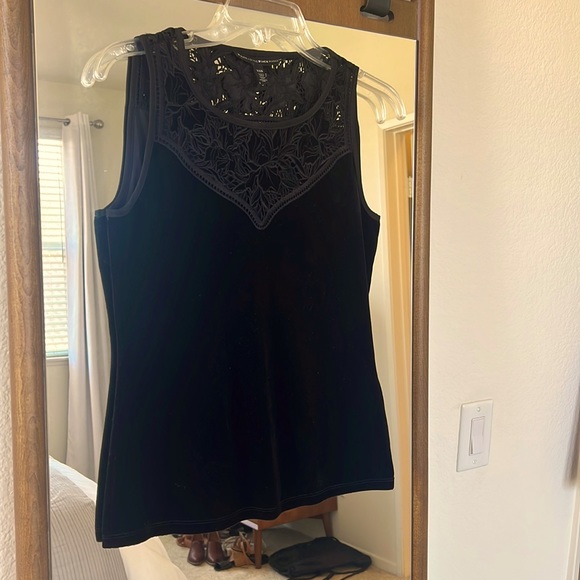 WHBM Velvet Embroidered Lace Neckline Blouse - Picture 1 of 3